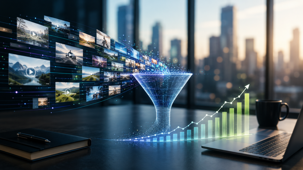 2:47 AMClaude responded: A media buying platform filters video ad inventory through a digital funnel, driving measurable performance growth.A media buying platform filters video ad inventory through a digital funnel, driving measurable performance growth.